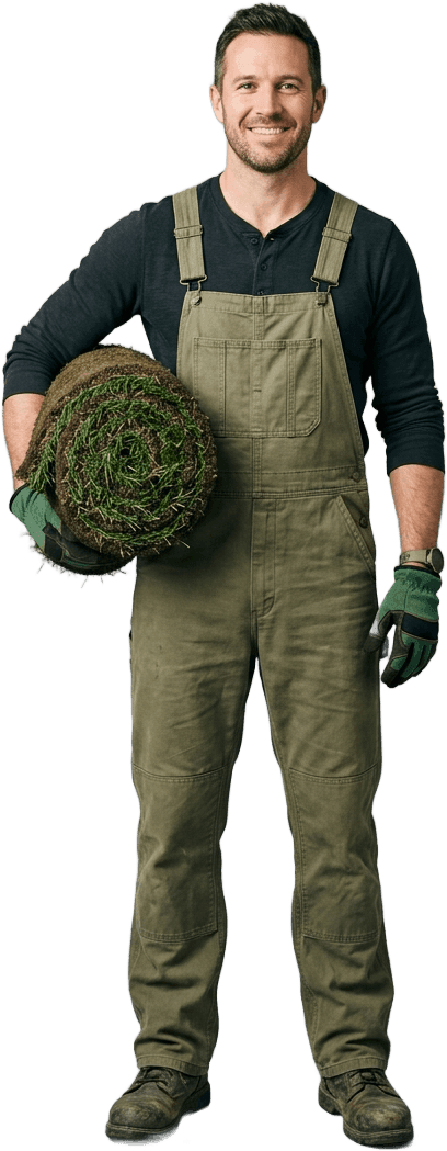 A TMP Landscaping crew member carrying out Sod Installation